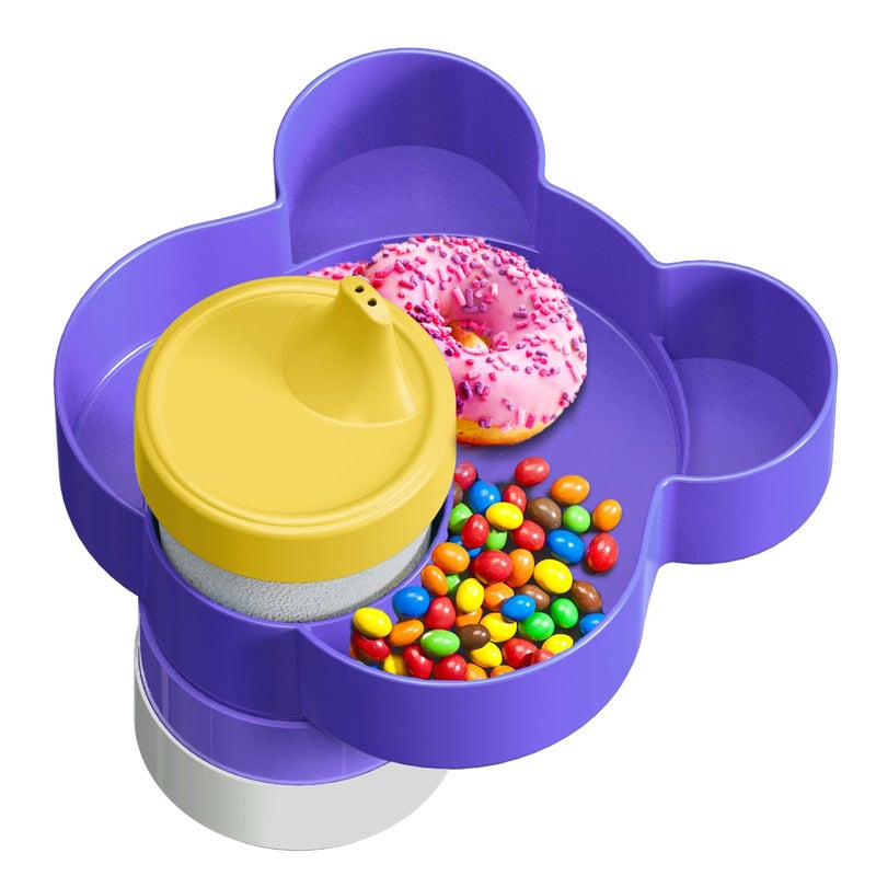 BlueOrigin Car Seat Tray - Convert Cup Holder to a Tray for Snacks, Toys, 360° Rotatable for Kids Travel, Booster, Stroller and Anywhere (Purple) - Image 1